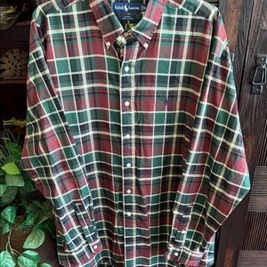 Ralph Lauren Blue Label Blake Plaid Button Down Shirt Iconic Logo Red Green XL